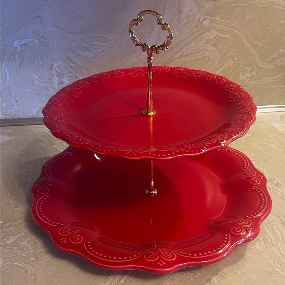 Elegant Red Two-Tier Serving Tray